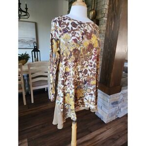 John Mark XL Floral Tunic Top Artsy Boho Lightweight‎ Roll Tab Mixed Media